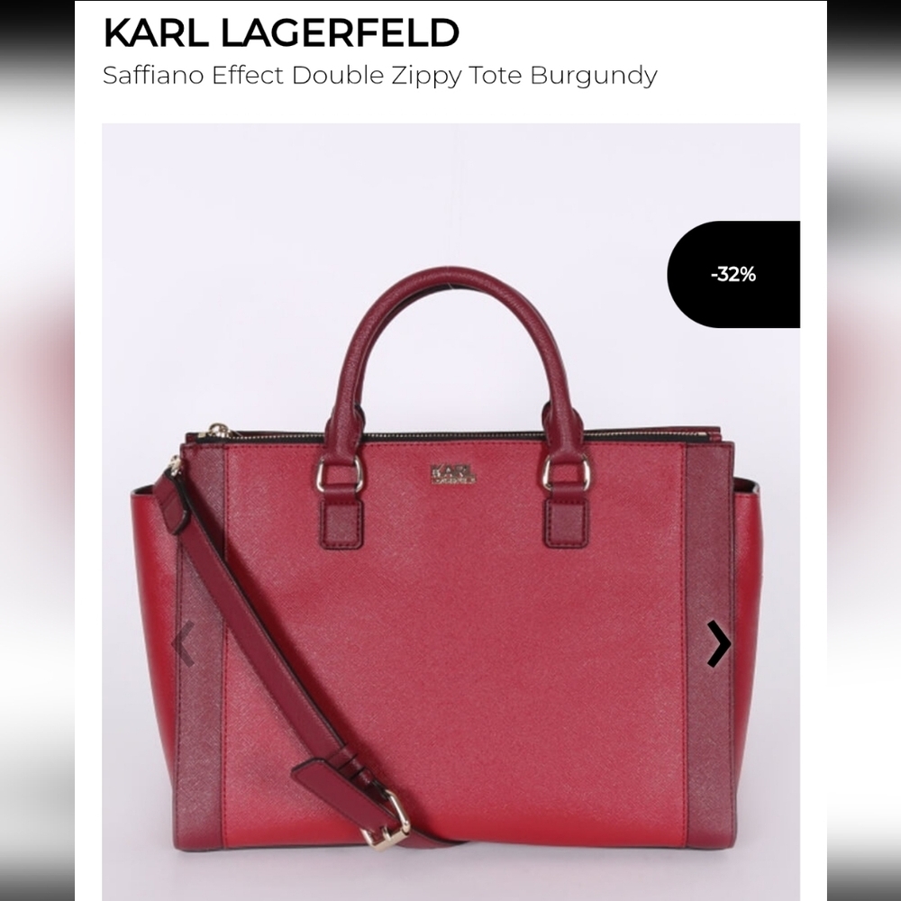 Karl Lagerfeld Saffiano Leather Satchel, Burgundy - Picture 9 of 13